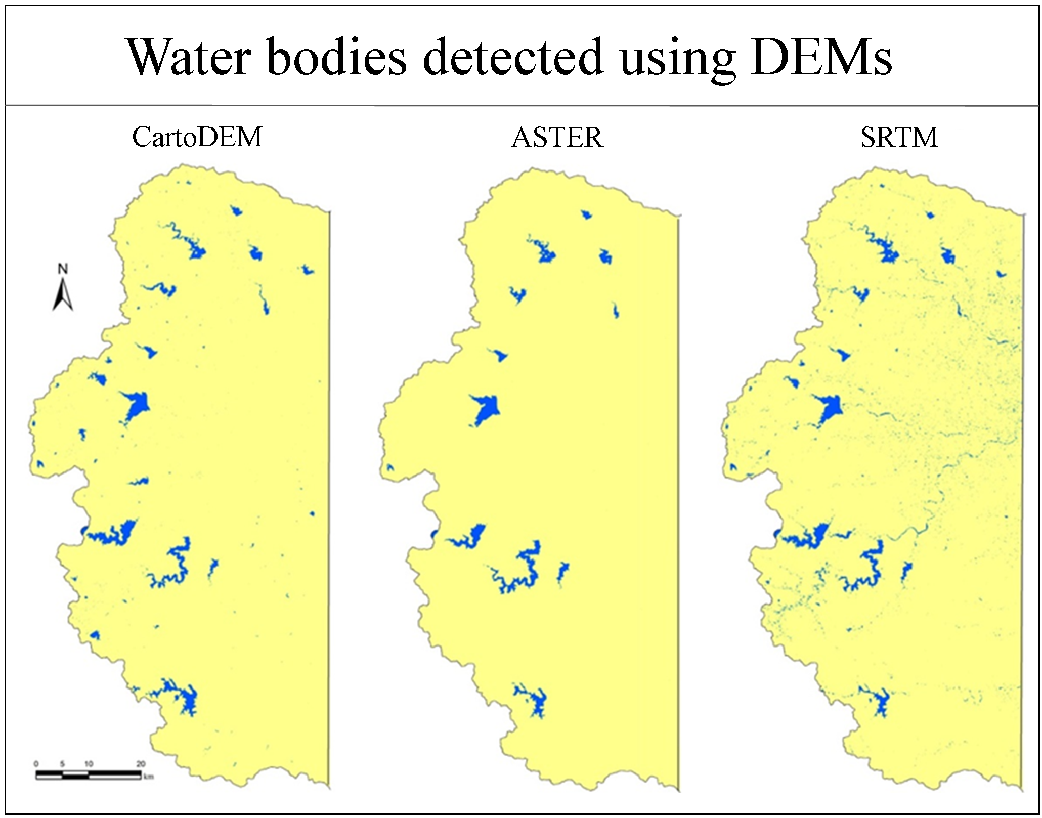 Detection and Delineation of Water Bodies in Hilly Region using CartoDEM SRTM and ASTER GDEM Data